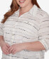 Plus Size Classic Biadere Button Down Top with Front Pockets