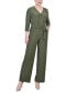 ფოტო #1 პროდუქტის Petite Short 3/4 Sleeve Belted Wide Leg Jumpsuit