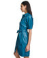 ფოტო #4 პროდუქტის Women's Faux-Leather Belted Shirtdress