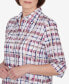 ფოტო #2 პროდუქტის Classic Plaid Cuffed Sleeve Button Down Top