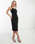 Фото #4 товара Urban Revivo square neck straight midi dress in black