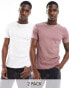 ASOS DESIGN 2 pack muscle fit rib t-shirts in pink and white