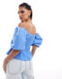 River Island textured shirred top in light blue