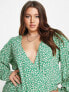 Mango curve v neck blouse in green print