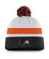 ფოტო #3 პროდუქტის Men's White, Black Philadelphia Flyers Authentic Pro Draft Cuffed Knit Hat with Pom