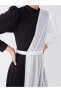 Dik Yaka Renk Bloklu Uzun Kollu Kadın Elbise