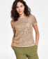 ფოტო #1 პროდუქტის Petite Sequined Mesh Short-Sleeve Top