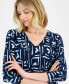 Petite Geo-Print 3/4-Sleeve Swing Blouse, Created for Macy's