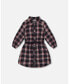 ფოტო #1 პროდუქტის Big Girls Shirt Flannel Dress With Belt Plaid Navy And Pink