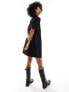 Фото #5 товара Monki short sleeve button through collar mini dress in black