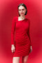 Фото #4 товара Bodycon Kayık Yaka Mini Uzun Kollu Kırmızı Elbise C4365ax24sp
