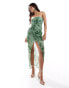 ASOS DESIGN bandeau maxi dress with twist mesh bodice in green floral Grün geblümt, 32 - фото #1