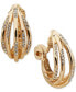 Gold-Tone Crystal Multi Row Button Comfort Clip On Earrings