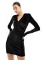 Фото #1 товара AllSaints Anya long sleeve velvet mini dress in black