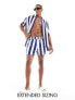 Фото #1 товара ASOS DESIGN swim shorts in short length in white and navy stripe