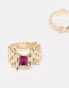 Фото #1 товара Reclaimed Vintage ring 2 pack with pink stone in gold