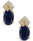 ფოტო #3 პროდუქტის Sapphire (1-1/5 ct. t.w.) and Diamond (1/8 ct. t.w.) Stud Earrings in 14k Yellow Gold