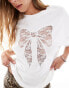 Фото #2 товара Bershka lace bow oversized t-shirt in white