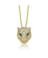 ფოტო #1 პროდუქტის 14k Yellow Gold Plated with Emerald & Cubic Zirconia 3D Panther Head Pendant Layering Necklace