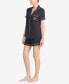 ფოტო #2 პროდუქტის Women's Short Sleeve Modal Knit Notch Short Pajama Set