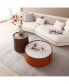 31.5" Coffee Table, Marble Top+Orange Saddle Leather Body+Iron Frame