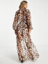 Фото #2 товара ASOS DESIGN cut out plunge jumpsuit with raffia buckle in leopard print