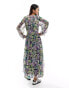 Фото #3 товара Mango floral print gathered neck dress in light purple