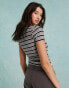 Фото #4 товара Miss Selfridge short sleeve stripe baby tee in black and white