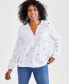 Фото #1 товара Women's Cotton Embroidered Split-Neck Gauze Blouse, Created for Macy's