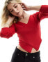 Фото #1 товара Miss Selfridge wrap over rib knit top in red