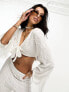 Фото #1 товара ASOS DESIGN premium embellished long sleeve beach crop top in white