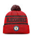 ფოტო #2 პროდუქტის Men's Red, Black Chicago Blackhawks Original Six Cuffed Knit Hat with Pom