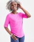 ფოტო #1 პროდუქტის Women's Boat-Neck Elbow Sleeve Cotton Top, XS-4X, Created for Macy's