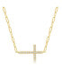 Фото #1 товара Sterling Silver CZ Sideways Cross Paperclip Necklace