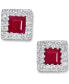ფოტო #1 პროდუქტის Ruby (1/2 ct. t.w.) & Diamond (1/8 ct. t.w.) Square Halo Stud Earrings in 10k White Gold