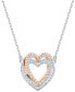 Фото #1 товара Swarovski two-Tone Crystal Double Heart Pendant Necklace, 14-7/8" + 2" extender