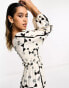 Фото #6 товара Never Fully Dressed shirred midaxi dress in monochrome heart print