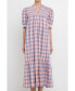 Фото #1 товара Women's Gingham Textured Smocked Yoke Midi Dress