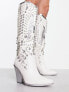 Фото #7 товара Azalea Wang Upbeat embellished western knee boot in white