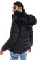 New Look puffer jacket with faux fur hood in black