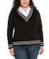 ფოტო #1 პროდუქტის Plus Size V-Neck Twofer Sweater