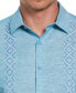 Men's Chambray Short Sleeve Button-Front Argyle Embroidered Shirt