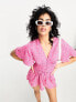Фото #4 товара In The Style frill sleeve button down playsuit in pink spot print