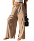 Women's Tan Elastic Waist Wide Leg Beach Pants