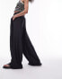 Topshop textured satin straight leg drawcord trouser in black