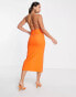 Vesper Tall strappy open back midi dress with thigh split in orange