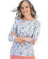 ფოტო #1 პროდუქტის Women's Printed 3/4-Sleeve Pima Cotton Top, Created for Macy's