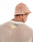 ASOS DESIGN crochet bucket hat with stripe in orange and ecru