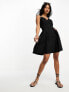 Фото #4 товара ASOS DESIGN cotton drop waist mini skater dress in black