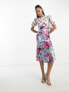 Фото #4 товара Hope & Ivy tie back puff sleeve midi dress in contrast floral